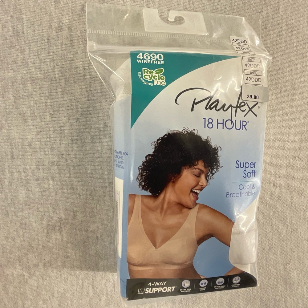 PLAYTEX 4690 18 HOUR  COMFORT FLEX WOMEN’S WIRE-FREE BRA SIZE:42 DDD COLOR:WHITE